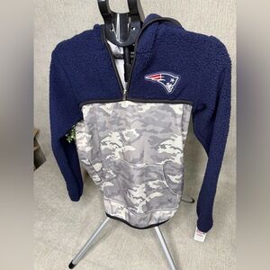 New England Patriots Youth Large Sherpa Fleece Hoodie Camo 1/4 Zip NWT